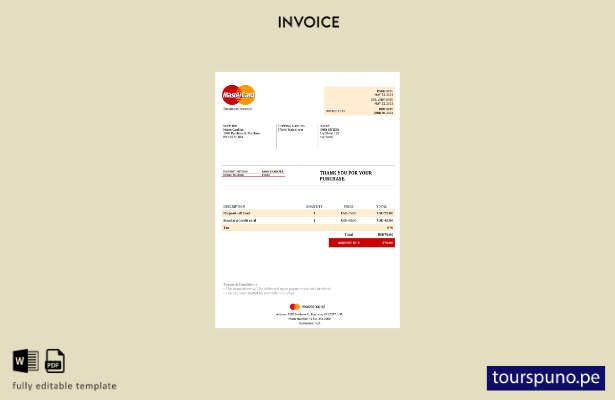 lista para imprimir plantilla de factura MasterCard de EE. UU.